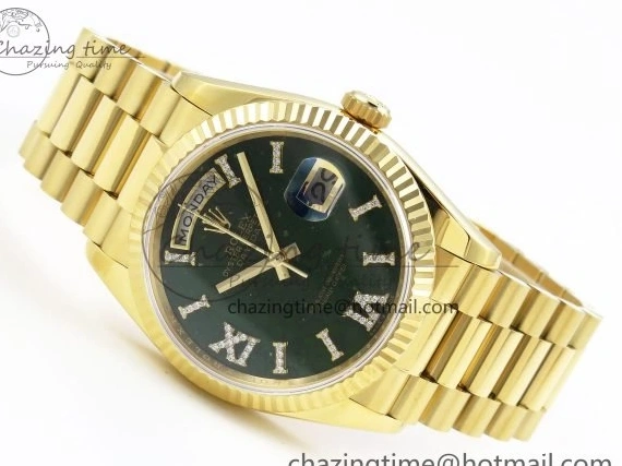 0212 Day Date 36 YG RAF 1:1 Best Edition Green Stone Roman Dial on YG Bracelet A Durable 1524